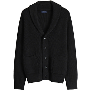 秋冬高端青果领开衫男英伦复古修身轻熟商务针织衫流行毛衣外套男