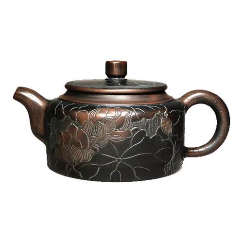 广西钦州坭兴陶纯手工壶   荷花壶  香远益清 泥兴陶茶壶茶具