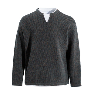 海上公路假两件小V领针织衫男士厚款25秋冬通勤休闲内搭打底毛衣