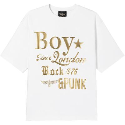 BOYLONDON潮牌短袖男女同款夏季复古字母印花白色T恤N01803