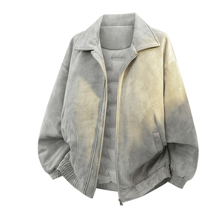 皮尔卡丹麂皮绒羽绒服男2025新款美式复古潮牌白鸭绒外套翻领夹克