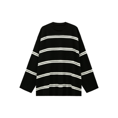 宽松慵懒风中长款条纹针织毛衣