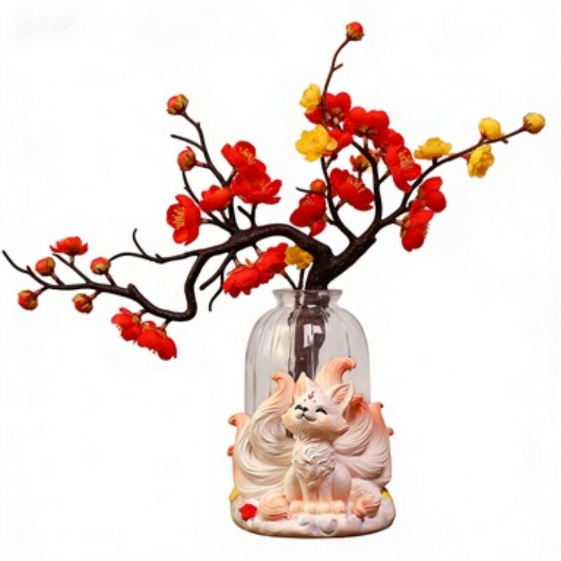 可爱九尾狐玻璃花瓶狐狸插花水养