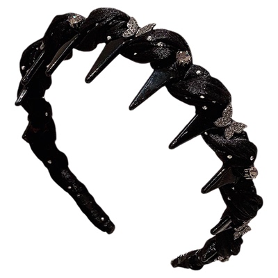 高级感网纱水钻蝴蝶发箍女2025新款高颅顶头箍外出防滑带齿发卡