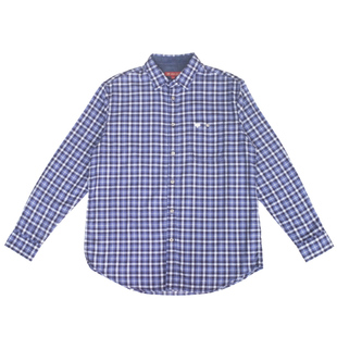 [纯棉磨毛]威鹏男士长袖衬衫秋季保暖宝蓝成熟休闲格子衬衣C33071