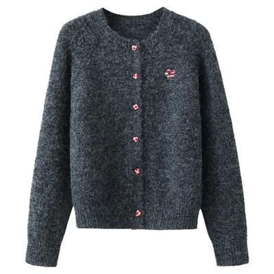 夕蒙2025新款冬季韩系独特气质针织衫小个子加厚外穿深色毛衣开衫