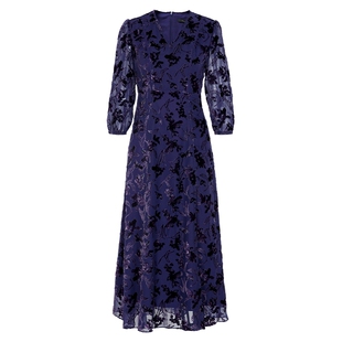 专柜正品马天奴2025秋冬新款紫蓝色烧花丝绒连衣裙子收腰气质礼裙