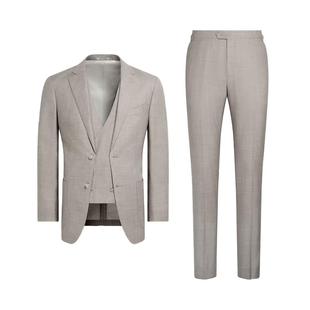 SUITSUPPLY浅棕色羊毛桑蚕丝亚麻混纺男士西装套装