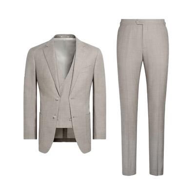 SUITSUPPLY浅棕色羊毛桑蚕丝亚麻混纺男士西装套装