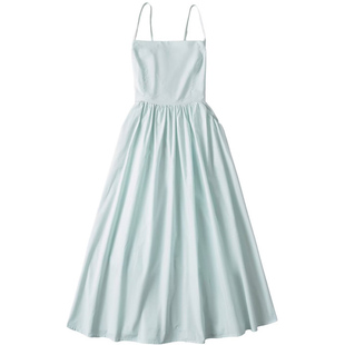 【包邮】纯欲复古辣妹性感系带美背连衣裙薄荷绿海边度假吊带长裙