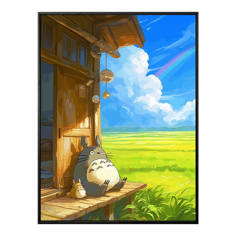 宫崎骏的夏天数字油画diy填充涂色手工绘卡通龙猫治愈油彩装饰画