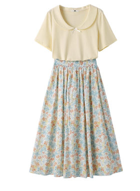 胖mm短袖T恤碎花半身裙套装夏季