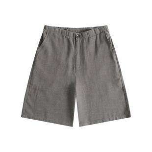 PLUS CRASH夏季新款苎麻高级感宽松透气老钱简约痞帅四分短裤男士