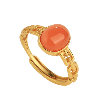 小银匠天然南红纯银高级蛋面戒指女款金包银红宝石金镶玉红色玛瑙