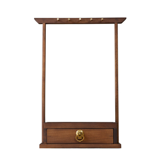 徽韵抽屉笔挂胡桃木加高文盒 文玩收纳盒置物架毛笔架摆件带抽屉复古创意文房四宝