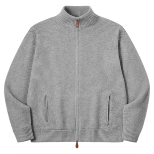 PSO Brand 男装女装羊毛羊绒混纺立领毛衣开衫外套宽松拉链针织衫