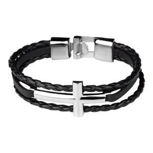 thomas sabo个性编织皮革手绳学生情侣手带简约不锈钢十字架手链