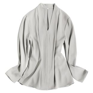 OFFIY-职场高级气质-V领法式职业公务员面试西装内搭长袖白衬衫女