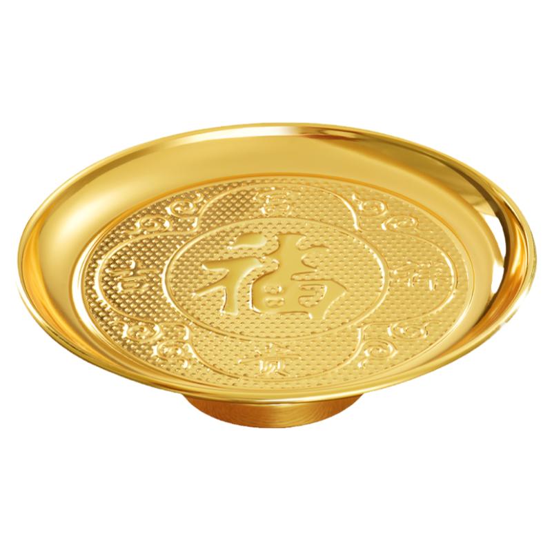 家用室内纯摆件黄铜合金供果盘供奉关公观音水果碟中式复古供盘