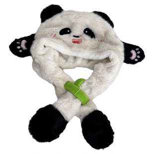 儿童帽子秋冬季可爱熊猫耳朵会动宝宝毛绒帽保暖加厚男女童护耳帽