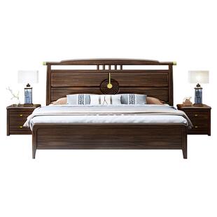 新中式乌金木实木床卧室双人婚床1.8米 现代简约储物家具轻奢高档