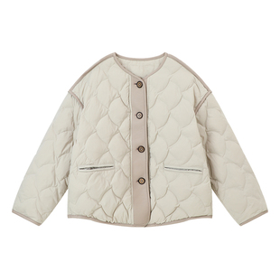 布丁哈鲁童装冬装女童洋气上衣2026秋冬新款儿童圆领轻羽绒外套