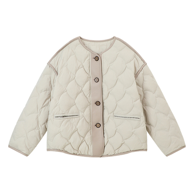 布丁哈鲁童装冬装女童洋气上衣2025秋冬新款儿童圆领轻羽绒外套