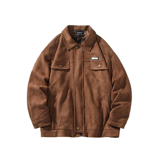 麂皮绒日系夹克男加肥加大码潮流胖子宽松休闲外套春季装2026新款