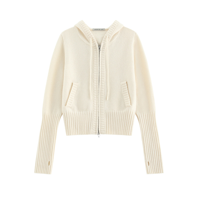 连帽拉链针织上衣小开衫