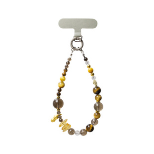 天然黄茶水晶手机链虎眼石饰品垫片挂绳喜补金土美拉德焦糖色