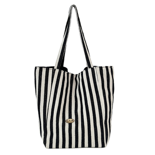 红色条纹双面包包帆布包韩国慵懒风托特学生大容量休闲单肩包袋女