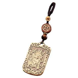纯铜武财神赵公明令牌吊坠随身创意钥匙挂件高档招财铜牌项链挂饰