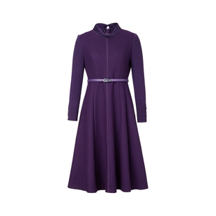 NAERSI/娜尔思羊毛混纺连衣裙立体剪裁修身25冬季新款(配腰带)