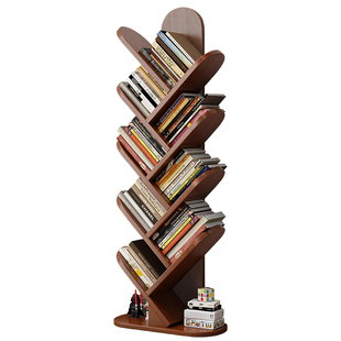 实木树形书架落地置物架客厅一体靠墙角落转角小书架窄款儿童书柜