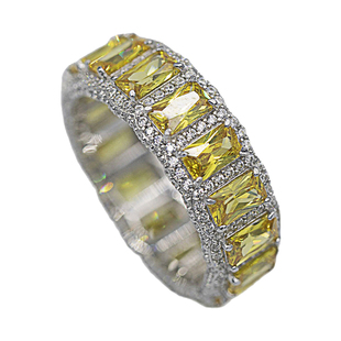 WBJ定制珠宝黄T方戒指满镶嵌S925银镀金饰品银首饰hiphop ring