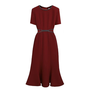 红色鱼尾礼服连衣裙女夏新款法式高级感优雅贵气包臀收腰显瘦长裙