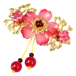 新中式古风发饰2026年新款发夹女后脑勺成人头饰红色花朵手工配饰