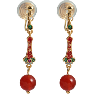 无耳洞中式国风如意玛瑙蚊香盘耳夹复古气质耳钩耳环女耳饰个性