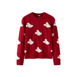 森马迪士尼合作系列毛衣女春绞花提花圆领上衣女生趣味个性套头衫