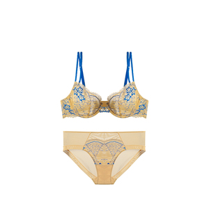 【辞金】青色性感双色列维斯蕾丝超薄大胸显小防下垂收副乳内衣