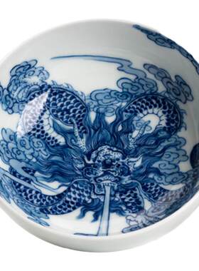 饮致景德镇手绘青花龙纹品茗茶杯陶瓷功夫茶具主人杯高端茶碗单个