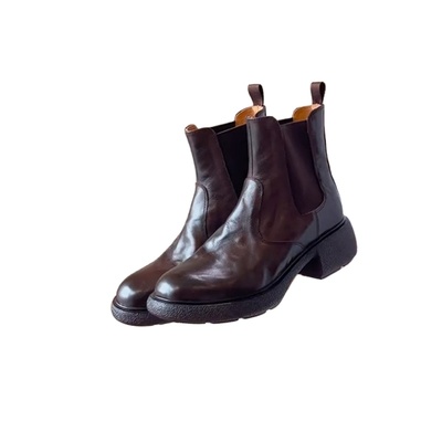 真皮版~轻底5cm棕色切尔西短靴女