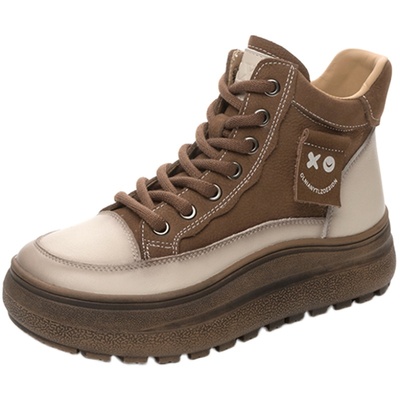 头层牛皮厚底轻便短靴女