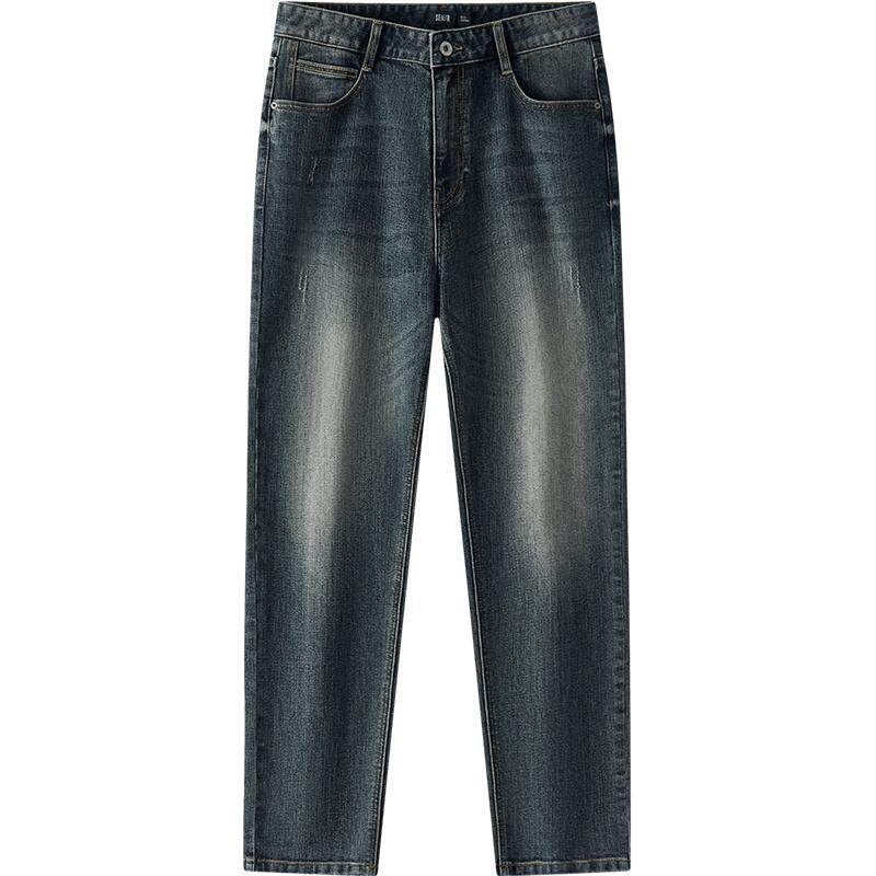 森马竹节肌理合体直筒牛仔长裤男