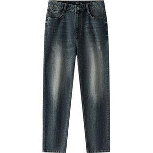 森马牛仔裤男士春季合体直筒长裤竹节肌理轻复古做旧裤子通勤百搭