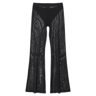 Mesh sheer slightly flared straight-leg pants 网纱透视微喇裤