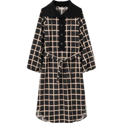 【播奥莱】播商场同款格子连衣裙女春秋中长款收腰裙子BDQ3LD0705