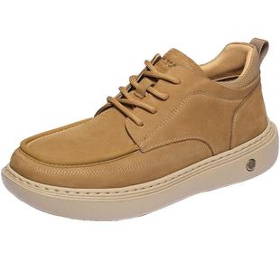 百丽男士高帮休闲工装板鞋男冬季新款牛皮厚底增高加绒棉鞋保暖靴