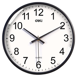 得力挂钟静音家用客厅钟表挂墙时钟准时石英钟电子钟2026新款简约