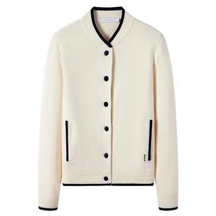 Navigare意大利小帆船白色针织开衫女秋冬新款棒球领短款毛衣外套